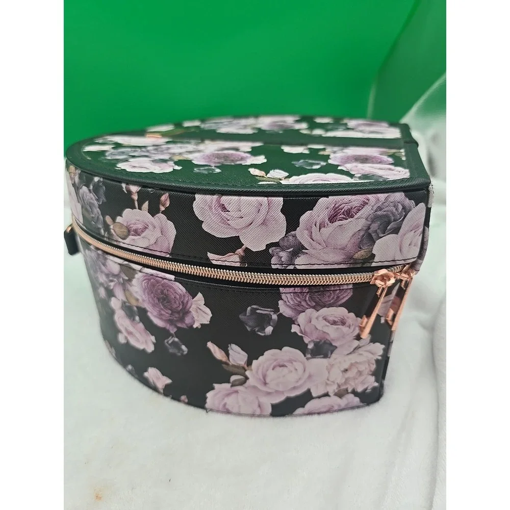 Ellen Tracy Floral Print Logo‎ Cosmetics Makeup Travel Bag Zip